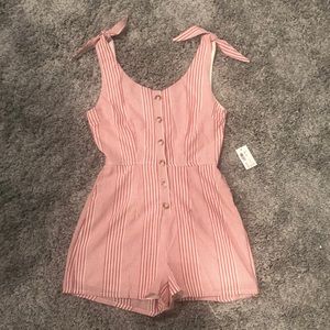 NWT Red Striped Button Down Romper